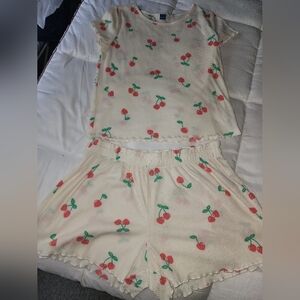 Old Navy Cream and Red Cherry Print Pajama Set